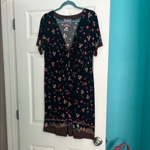 Johnny Was Black Floral Midi Dress